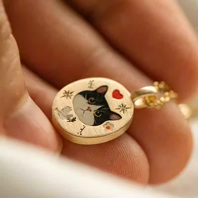 Custom 18K Gold Pet Enamel Necklace – Hand-Painted from Your Photo