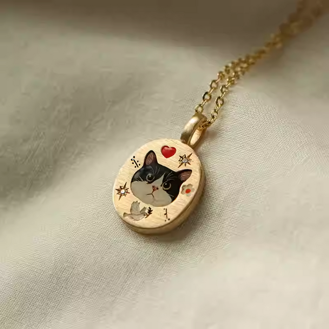 Custom 18K Gold Pet Enamel Necklace – Hand-Painted from Your Photo