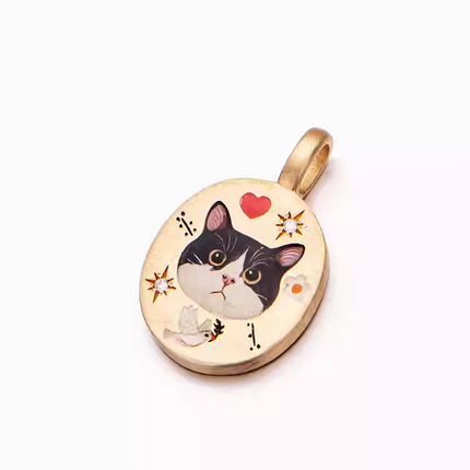 Custom 18K Gold Pet Enamel Necklace – Hand-Painted from Your Photo