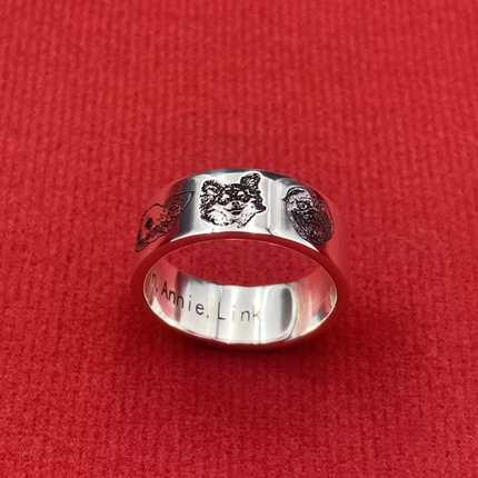Personalized Pet Portrait Sterling Silver Ring – Custom Cat & Dog Memorial Jewelry