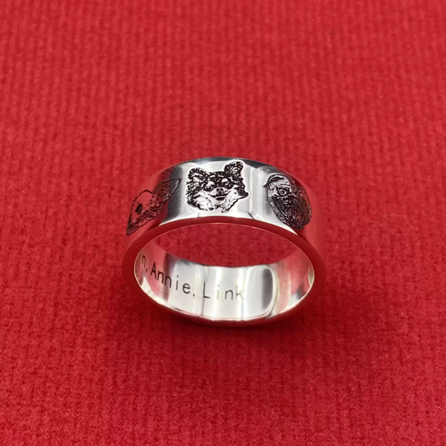 Personalized Pet Portrait Sterling Silver Ring – Custom Cat & Dog Memorial Jewelry