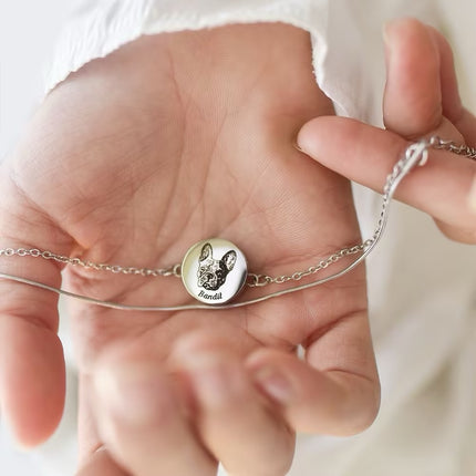 Personalized Pet Photo & Fur Bracelet – Custom Engraved Cat & Dog Jewelry