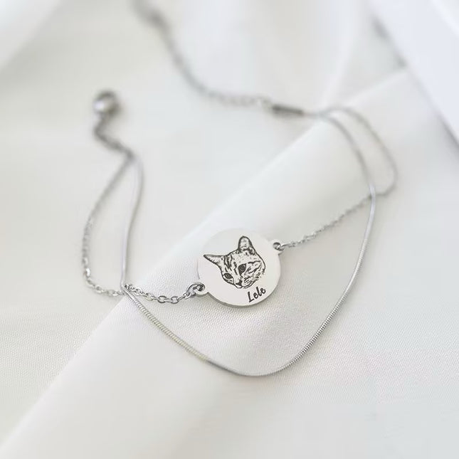 Custom Pet Photo Bracelet – Personalized Cat & Dog Engraved Jewelry